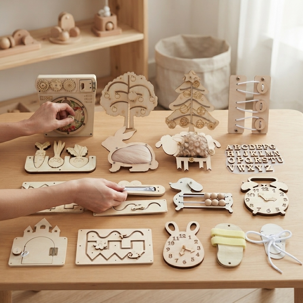 Kids Education Usa - Papan Aktivitas Montessori Kayu, Puzzle DIY,