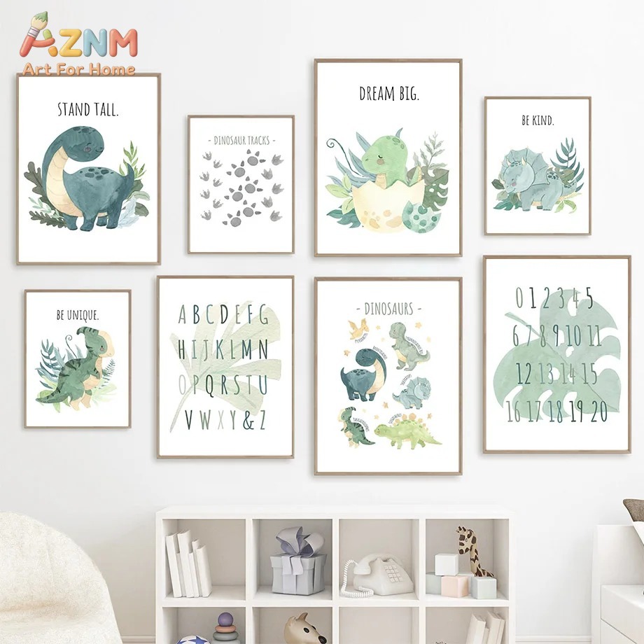 AZNM Lukisan Kanvas Dinosaurus - Inspirational Kids Education Quotes ulasan dan harga